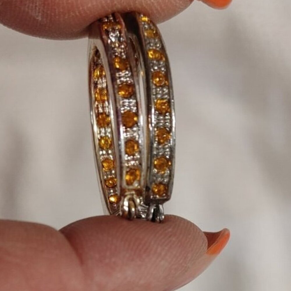 Silvertone Citrine November Birthstone Hoop Earrings